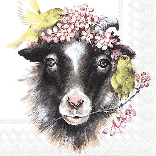 Memory of Spring Goat Birds Flowers IHR Paper Lunch Napkins 33 cm sq 3 ply 20 pack