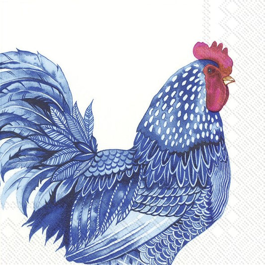 BLUE PLUMAGE Blue Cockerel IHR Paper Lunch Napkins 33 cm sq 3 ply 20 pack