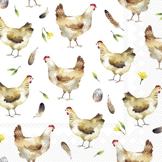 HELENE AND FRIENDS White Hens IHR Paper Lunch Napkins 33 cm sq 3 ply 20 pack