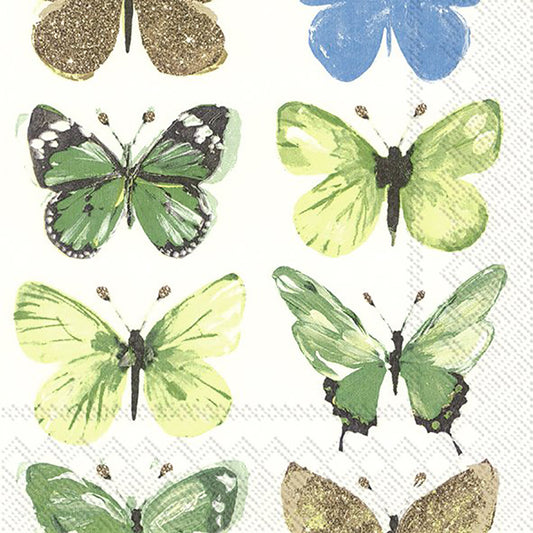 NATHALIE Green Butterflies IHR Paper Lunch Napkins 33 cm sq 3 ply 20 pack