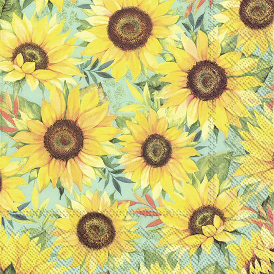 VINCENT Green Yellow Sunflowers IHR Paper Lunch Napkins 33 cm sq 3 ply 20 pack