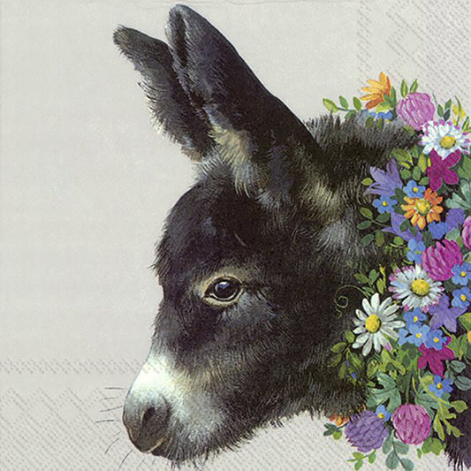 GREG Grey Donkey Flowers IHR Paper Lunch Napkins 33 cm sq 3 ply 20 pack