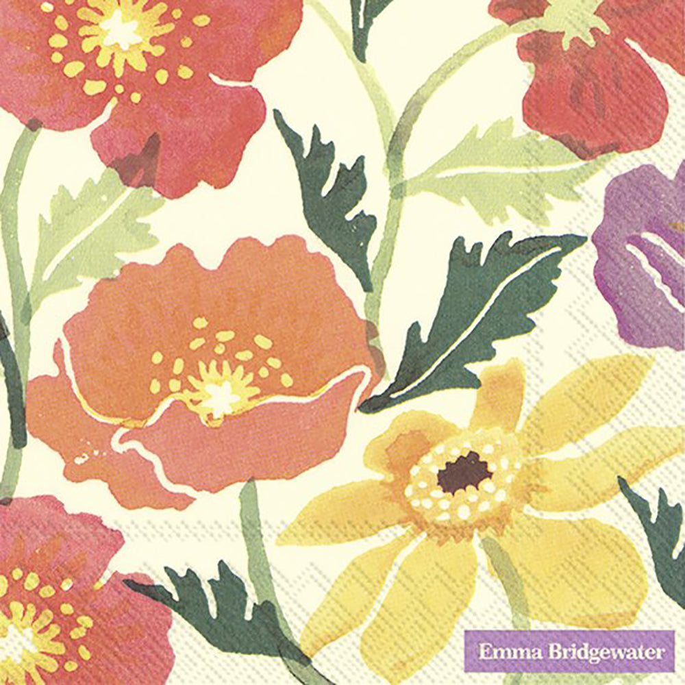 Emma Bridgewater COSMOS AND POPPIES cream IHR Paper Lunch Napkins 33 cm sq 3 ply 20 pack