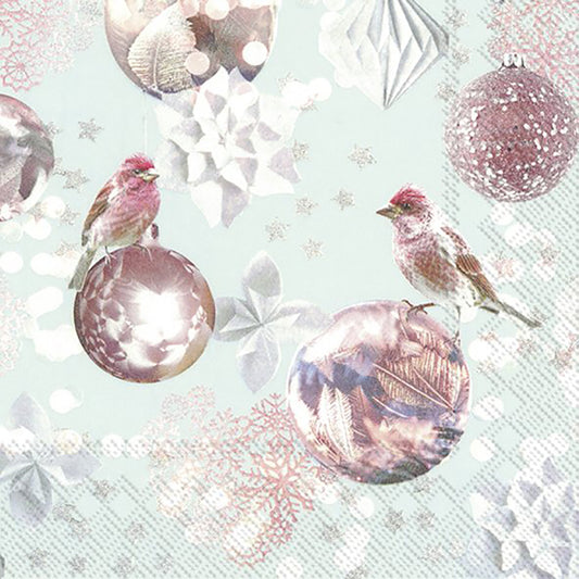 Magical Scene Light Blue Baubles Birds IHR Paper Lunch Napkins 33 cm sq 3 ply 20 pack