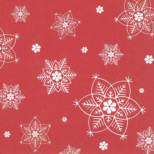 NILS Red White Snowflakes IHR Paper Lunch Napkins 33 cm sq 3 ply 20 pack