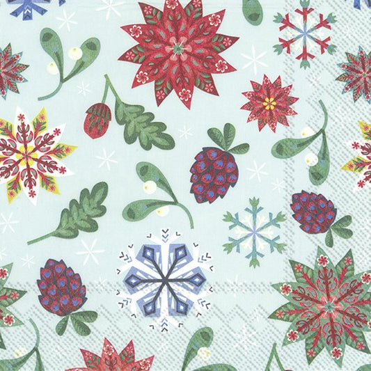 Buon Natale Light Blue Christmas Snowflakes Mistletoe IHR Paper Lunch Napkins 33 cm sq 3 ply 20 pack