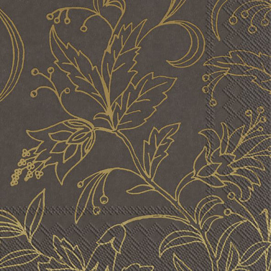 Golden Flower Brown Gold IHR Paper Lunch Napkins 33 cm sq 3 ply 20 pack