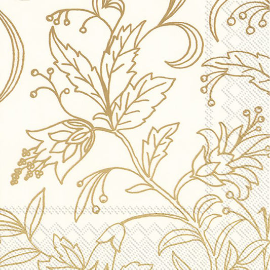 Golden Flower Cream Gold IHR Paper Lunch Napkins 33 cm sq 3 ply 20 pack