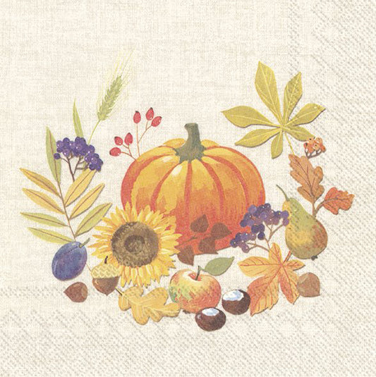 Little Pumpkin Linen Autumn Leaves IHR Paper Lunch Napkins 33 cm sq 3 ply 20 pack