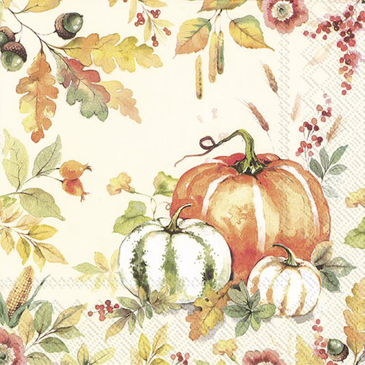 Pumpkin Love Cream Autumn Leaves IHR Paper Lunch Napkins 33 cm sq 3 ply 20 pack