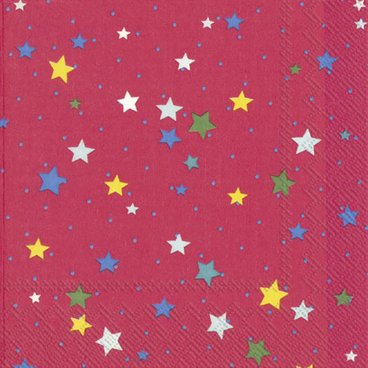 STELLA DI NATALE Red Multicoloured Stars IHR Paper Lunch Napkins 33 cm sq 3 ply 20 pack