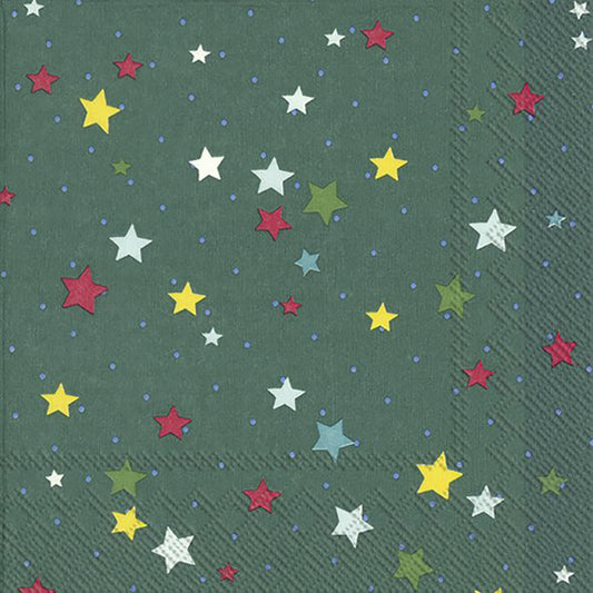 STELLA DI NATALE Green Multicoloured Stars IHR Paper Lunch Napkins 33 cm sq 3 ply 20 pack