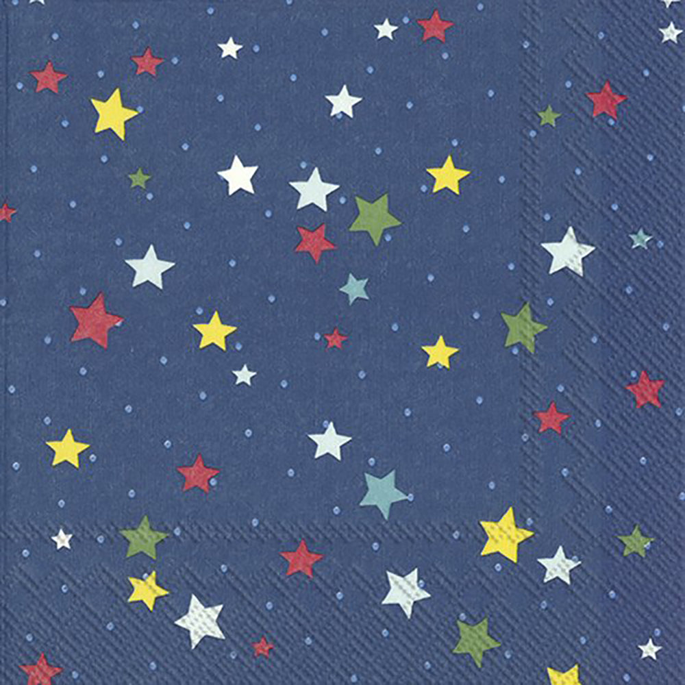 STELLA DI NATALE Blue Multicoloured Stars IHR Paper Lunch Napkins 33 cm sq 3 ply 20 pack