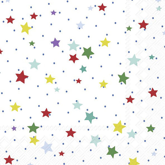 STELLA DI NATALE White Multicoloured Stars IHR Paper Lunch Napkins 33 cm sq 3 ply 20 pack