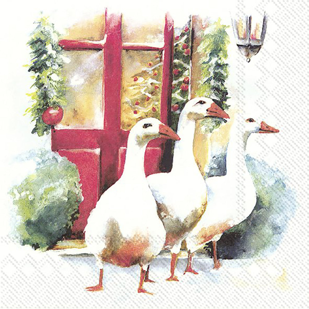 Xmas Tradition Goose White Christmas IHR Paper Lunch Napkins 33 cm sq 3 ply 20 pack