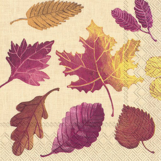 LOUISA Linen Autumn Leaves IHR Paper Lunch Napkins 33 cm sq 3 ply 20 pack