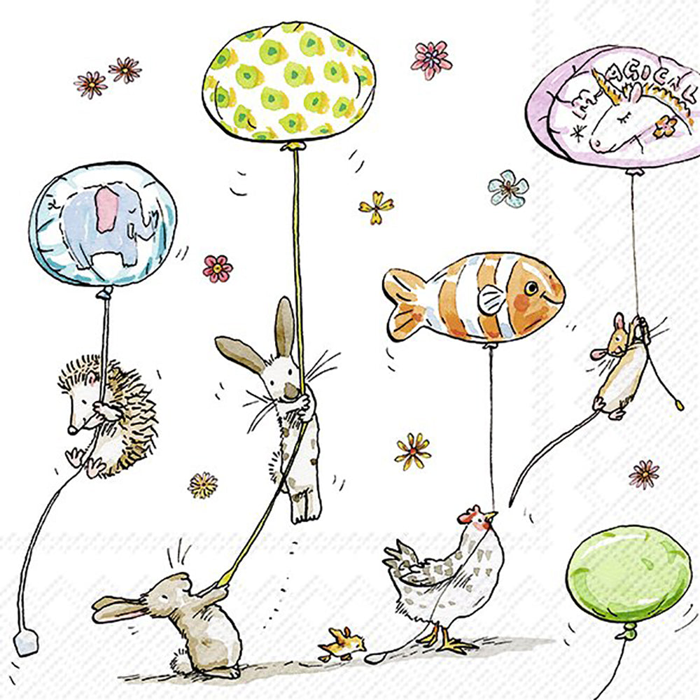 ANIMALS WITH BALLOONS Mouse Rabbit Hen IHR Paper Lunch Napkins 33 cm sq 3 ply 20 pack