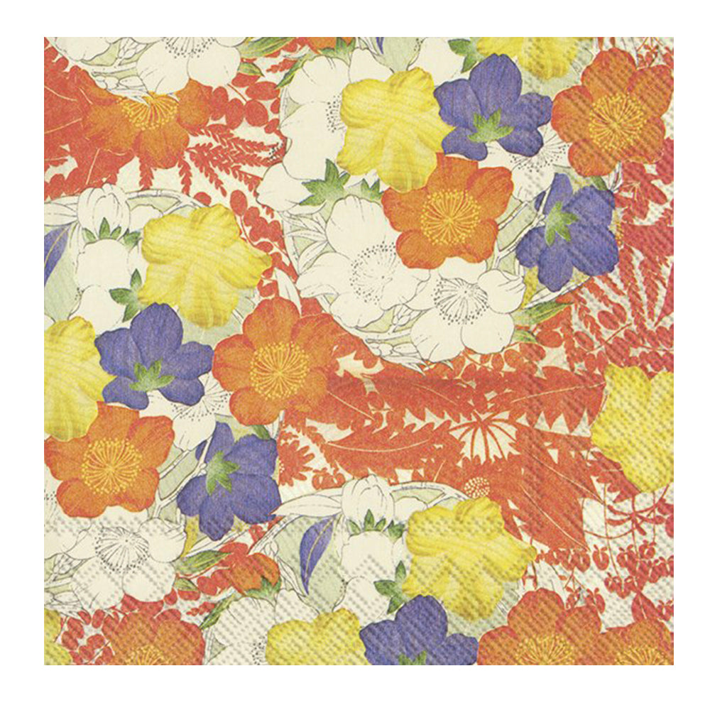 Kimono Flowers V&A Cream Orange IHR Paper Lunch Napkins 33 cm sq 3 ply 20 pack