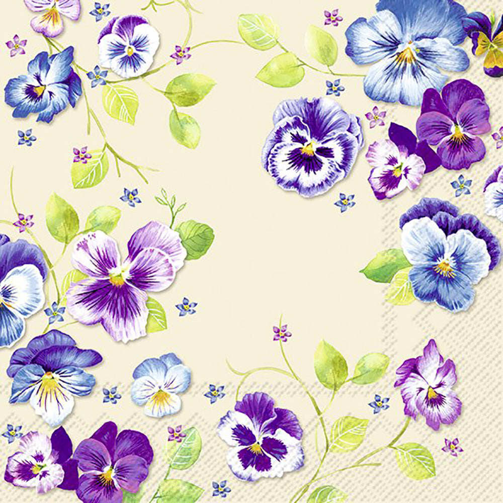 PAULA Cream Purple Blue Flowers IHR Paper Lunch Napkins 33 cm sq 3 ply 20 pack