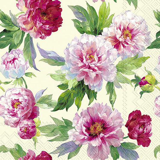 Olga Cream Pink Flowers IHR Paper Lunch Napkins 33 cm sq 3 ply 20 pack