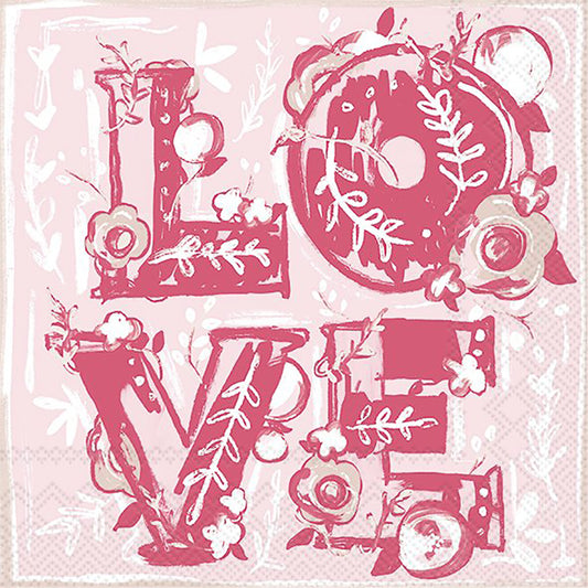 FLORAL LOVE Rose Letters IHR Paper Lunch Napkins 33 cm sq 3 ply 20 pack