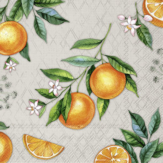 ORANGE Grey Citrus IHR Paper Lunch Napkins 33 cm sq 3 ply 20 pack