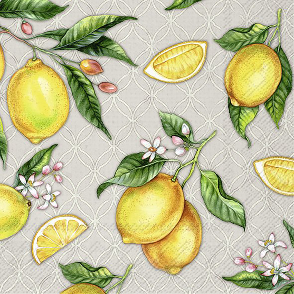 CITRONS Grey Lemons IHR Paper Lunch Napkins 33 cm sq 3 ply 20 pack