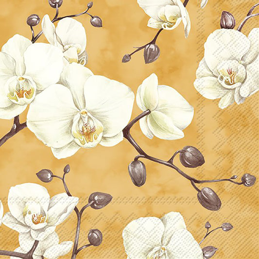 Benita Orange White Flowers IHR Paper Lunch Napkins 33 cm sq 3 ply 20 pack