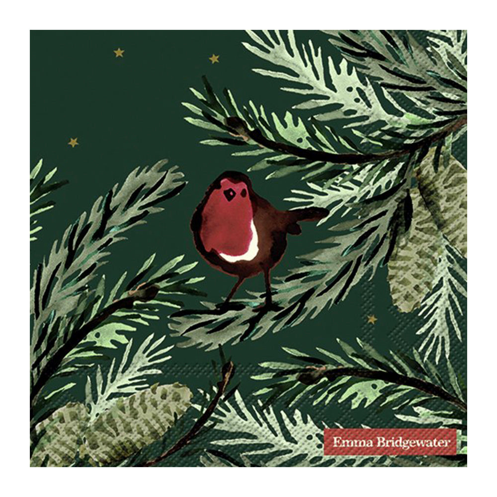 Emma Bridgewater Norway Spruce Dark Green Robin Christmas IHR Paper Lunch Napkins 33 cm sq 3 ply 20 pack