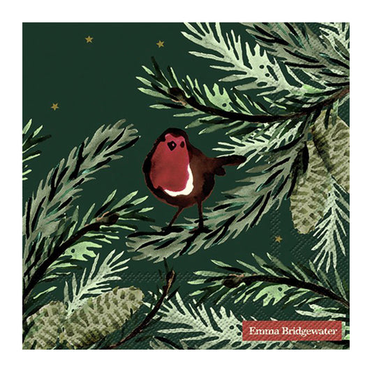 Emma Bridgewater Norway Spruce Dark Green Robin Christmas IHR Paper Lunch Napkins 33 cm sq 3 ply 20 pack