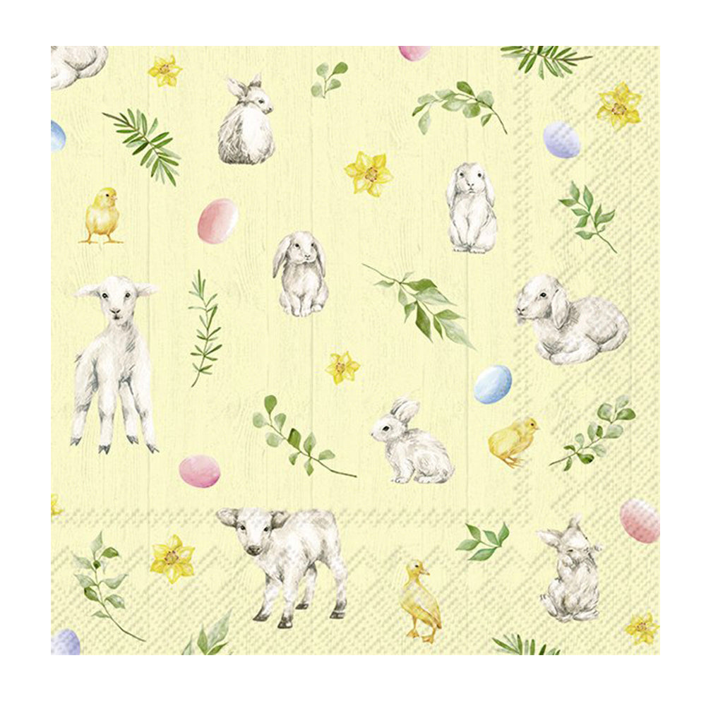 Lammy and Friends Lambs Yellow Easter IHR Paper Lunch Napkins 33 cm sq 3 ply 20 pack