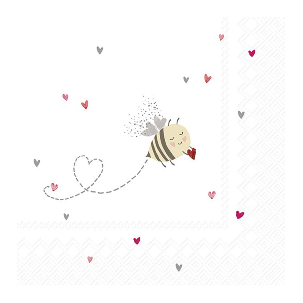 Bee My Valentine Grey Hearts IHR Paper Lunch Napkins 33 cm sq 3 ply 20 pack