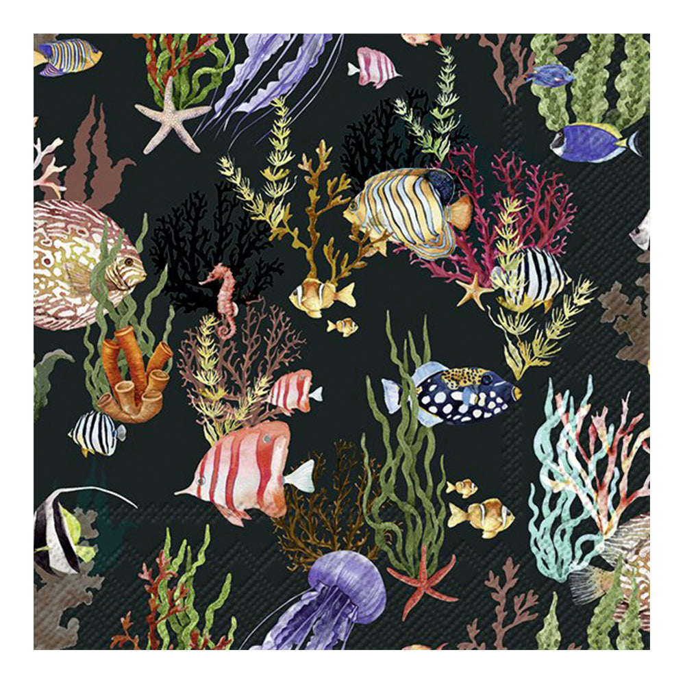 ATOLL black Fish Coral under the Sea IHR Paper Lunch Napkins 33 cm sq 3 ply 20 pack
