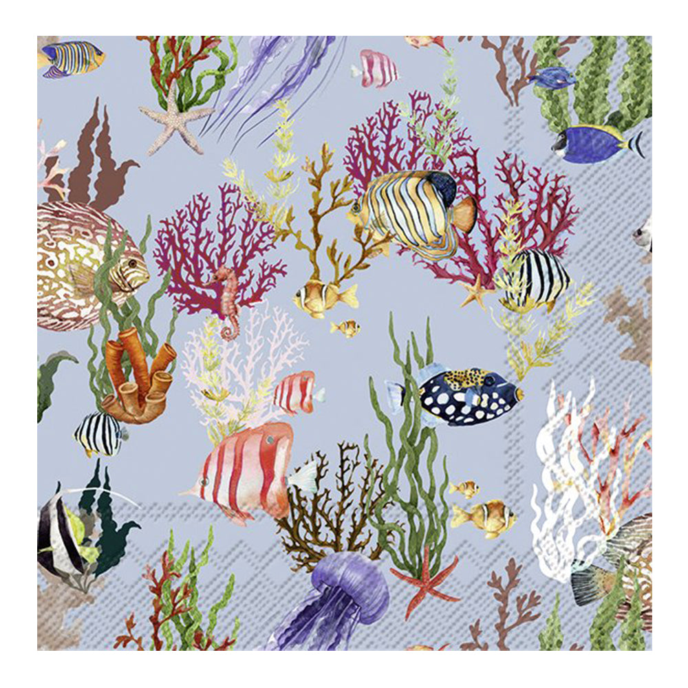 Atoll light blue Fish Coral under the Sea IHR Paper Lunch Napkins 33 cm sq 3 ply 20 pack
