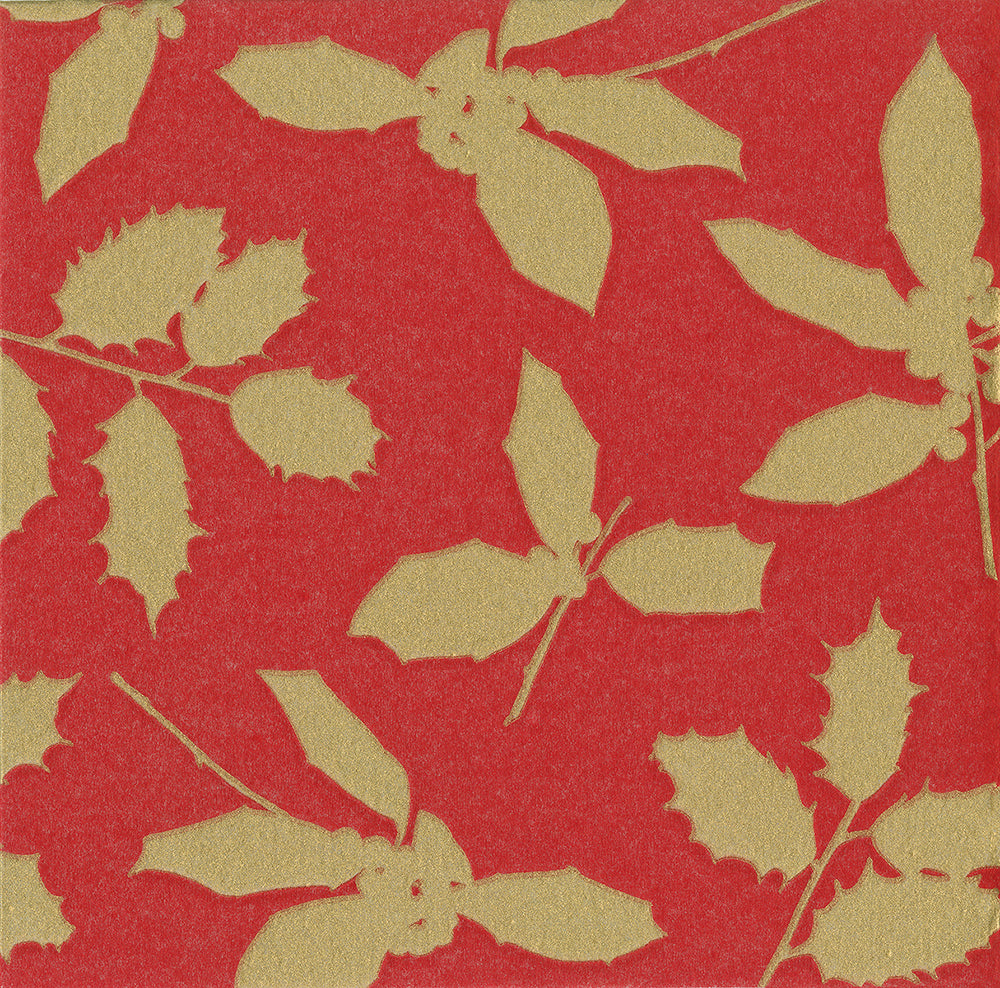 Red Holly silhouettes Christmas Caspari Paper Cocktail Napkins 25 cm square 3 ply 20 pack