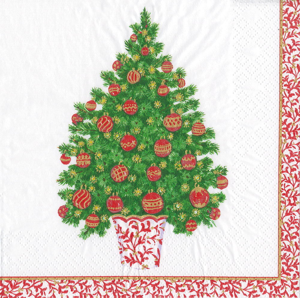 Decorated Tree by Barbara Wilson Christmas Caspari Paper Cocktail Napkins 25 cm square 3 ply 20 pack