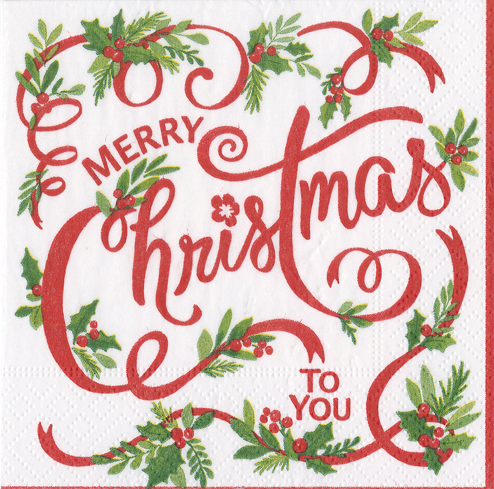 Merry Christmas to You by Nicole Kachmar Caspari Paper Cocktail Napkins 25 cm square 3 ply 20 pack