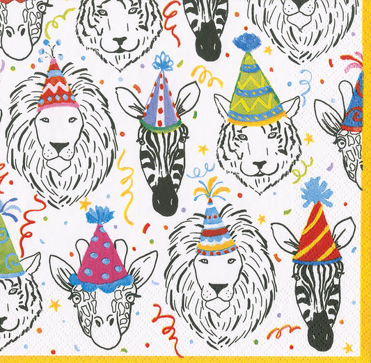 Safari Birthday Animals Party Caspari Paper Cocktail Napkins 25 cm square 3 ply 20 pack