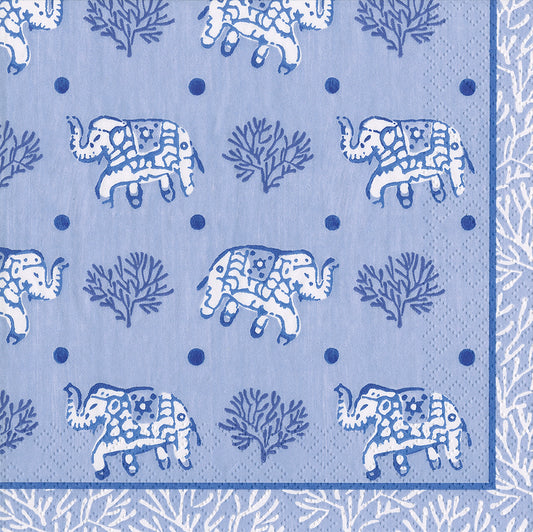 Blue Batik elephants Caspari Paper Cocktail Napkins 25 cm square 3 ply 20 pack