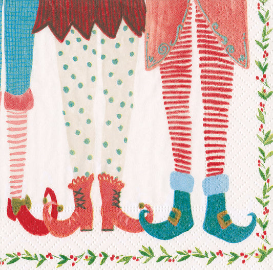 Elf Stockings by Lindsay Brackeen Christmas Caspari Paper Cocktail Napkins 25 cm square 3 ply 20 pack