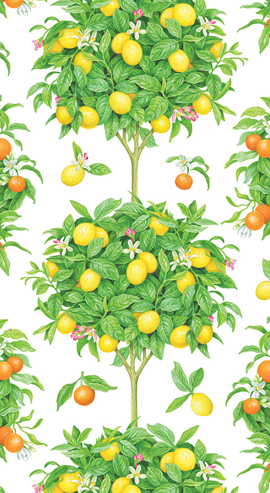 White Citrus Topiarie Orange Lemon Guest Floral Caspari Paper Guest Towels 32 x 39 cm 15 pack