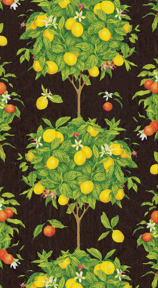 Black Citrus Topiarie Orange Lemon Caspari Paper Guest Towels 32 x 39 cm 15 pack