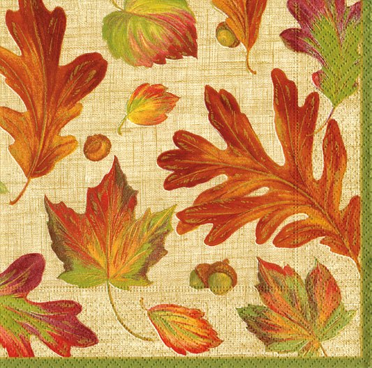 Linen Leaves Autumn Caspari Paper Lunch Napkins 33 cm sq 3 ply 20 pack