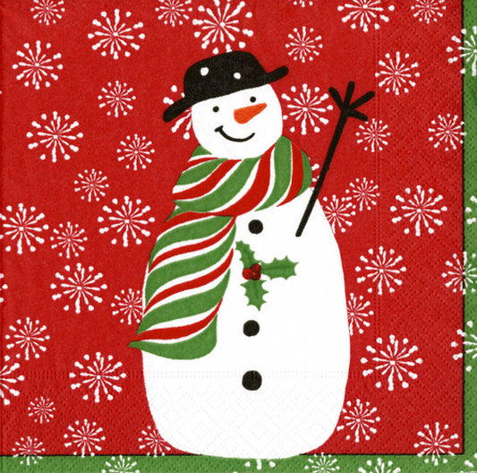 Lionel Red Snowman Christmas Caspari Paper Lunch Napkins 33 cm sq 3 ply 20 pack