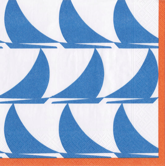 Blue Sail Away Boats Caspari Paper Lunch Napkins 33 cm sq 3 ply 20 pack