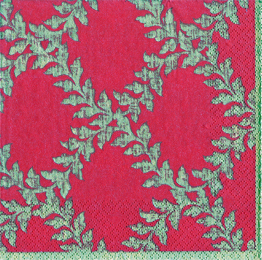 Acanthus Trellis Red Gold Patterned Caspari Paper Lunch Napkins 33 cm sq 3 ply 20 pack