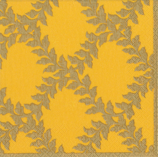 Acanthus Trellis Yellow Gold Patterned Caspari Paper Lunch Napkins 33 cm sq 3 ply 20 pack