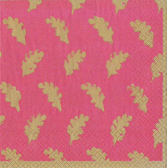 Leaves of Gold Fuchsia Caspari Paper Lunch Napkins 33 cm sq 3 ply 20 pack