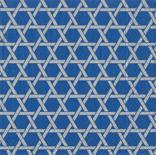 Star Lattice Blue Silver Patterned Caspari Paper Lunch Napkins 33 cm sq 3 ply 20 pack