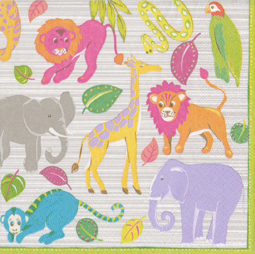 Madagasca Multicoloured Animals Caspari Paper Lunch Napkins 33 cm sq 3 ply 20 pack